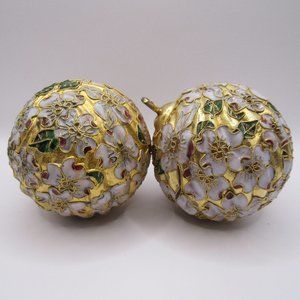 Two Vintage Cloisonné Enamel Floral Ball Ornaments